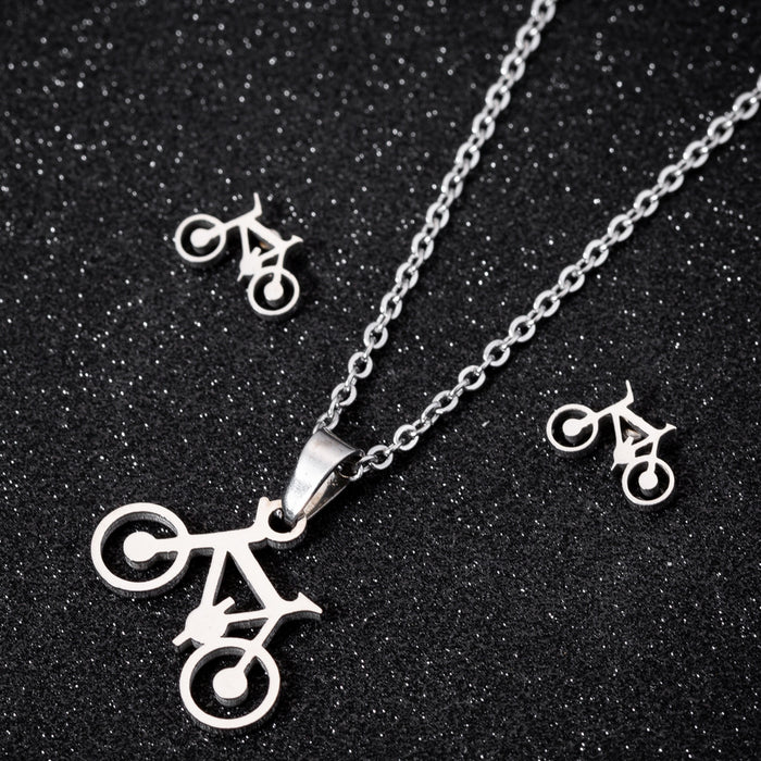 Bicycle jewelry set, stainless steel O-shaped chain earrings and necklace three-piece set personalized simple factory spot wholesale