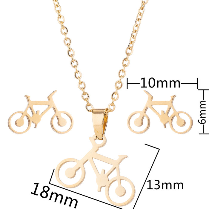 Bicycle jewelry set, stainless steel O-shaped chain earrings and necklace three-piece set personalized simple factory spot wholesale