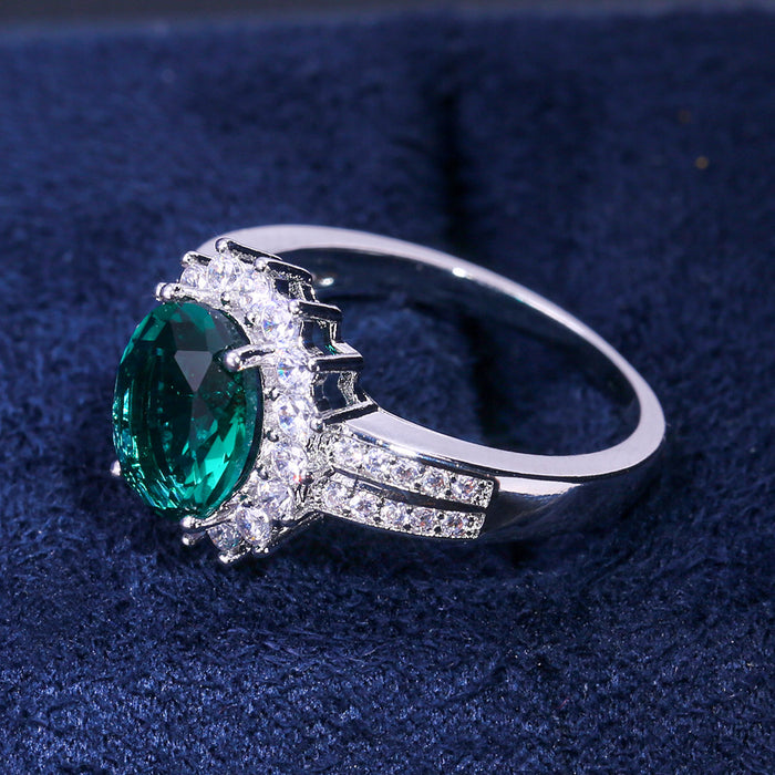 Green flower zircon ring wedding anniversary gift