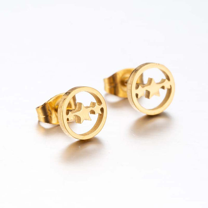 Geometric Star and Circle Stainless Steel Stud Earrings - Simple and Chic Jewelry