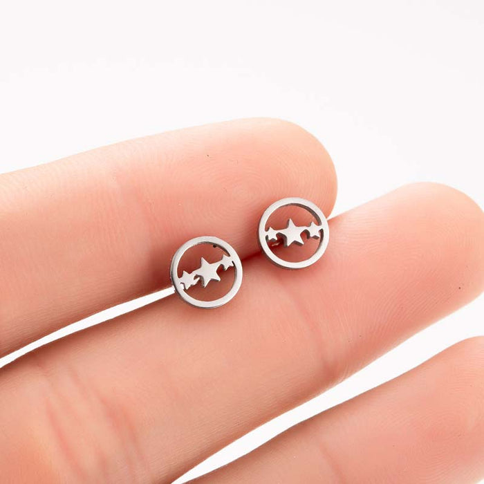 Geometric Star and Circle Stainless Steel Stud Earrings - Simple and Chic Jewelry