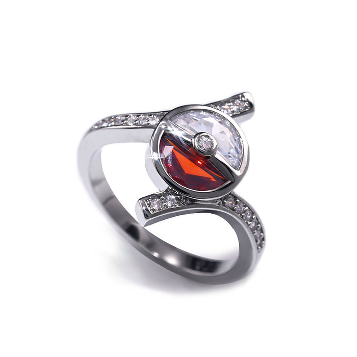 Hollow heart-shaped white gold-plated zircon ring