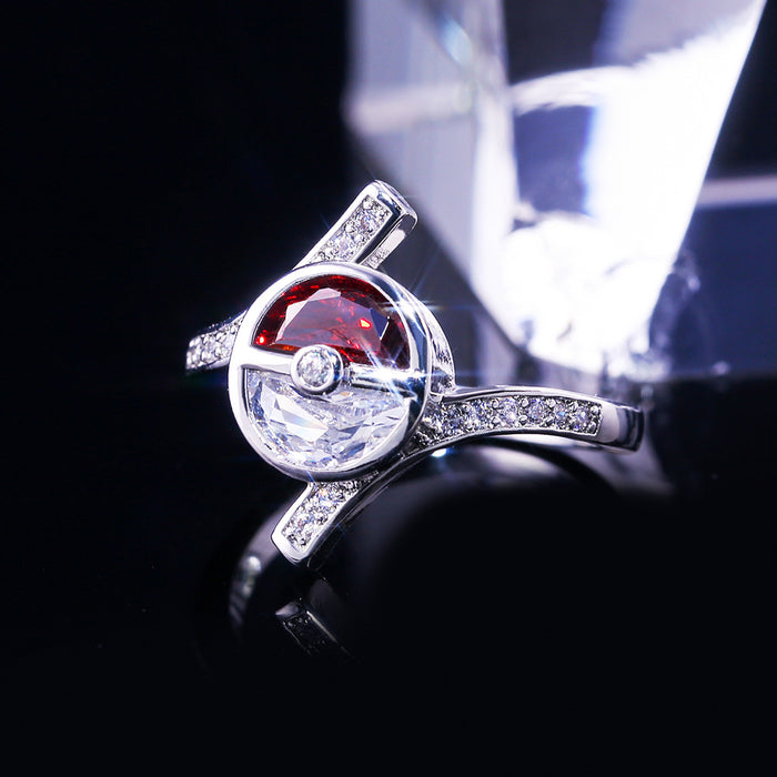 Hollow heart-shaped white gold-plated zircon ring