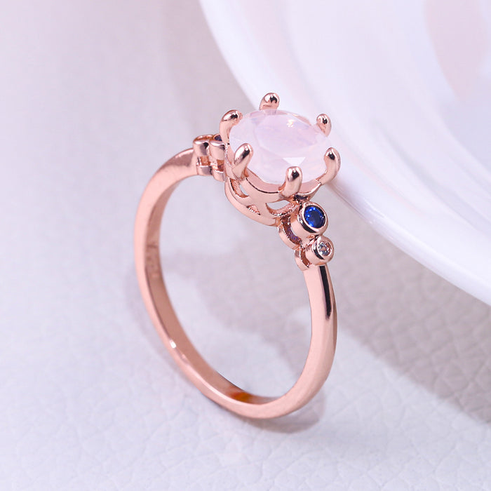 Anillo de compromiso de cobre chapado en oro rosa con micropavé de circonitas cepilladas