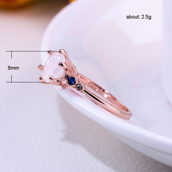 Anillo de compromiso de cobre chapado en oro rosa con micropavé de circonitas cepilladas