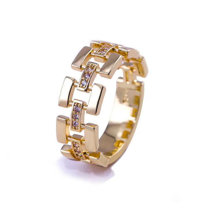 Anillo de cobre y circonita bañado en oro estilo punk para hombre y mujer