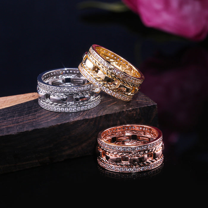Gold-plated copper and zircon petal ring