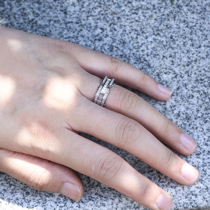 Gold-plated zircon heart-shaped double-layer ring