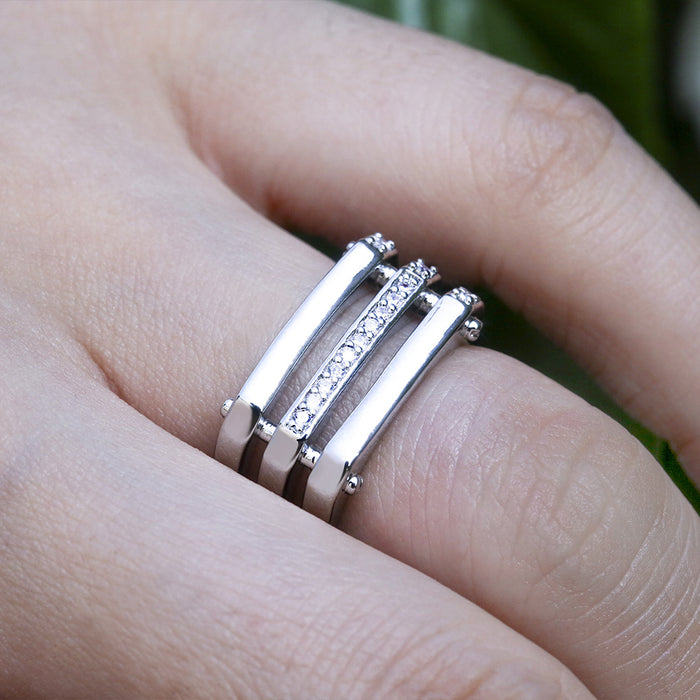 Gold-plated copper square ring with zircon