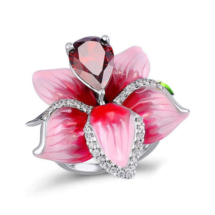 Anillo abierto con diamantes y circonitas en oro rosa para mujer