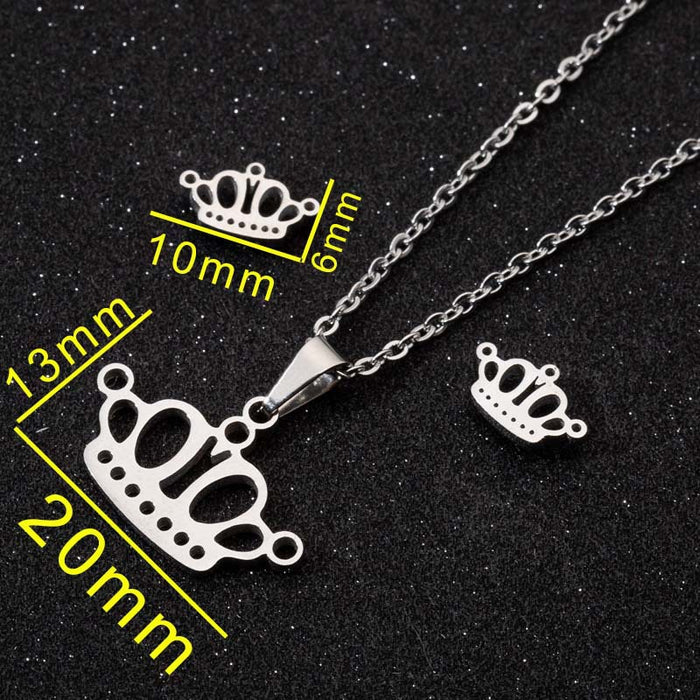 Crown earring necklace set, ladies simple stainless steel jewelry three-piece set ready for wholesale