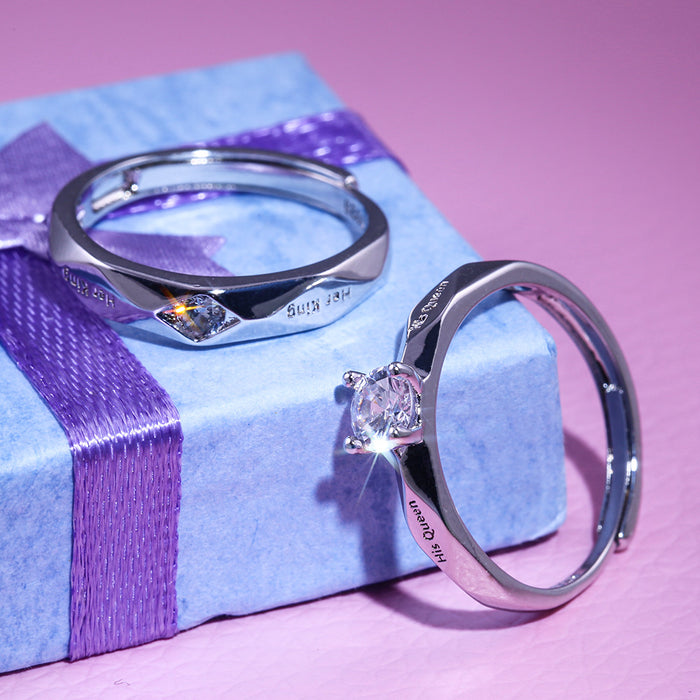 Platinum-plated couple rings with movable engraving design