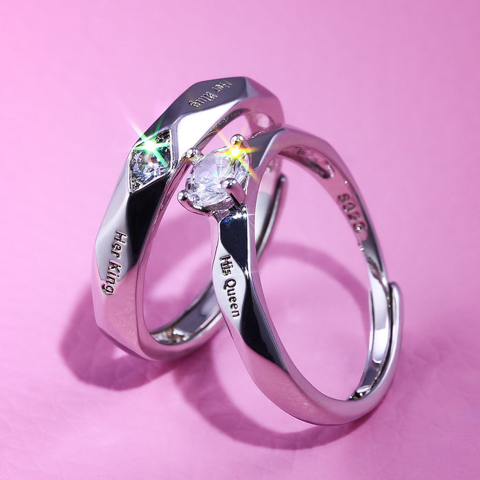 Platinum-plated couple rings with movable engraving design