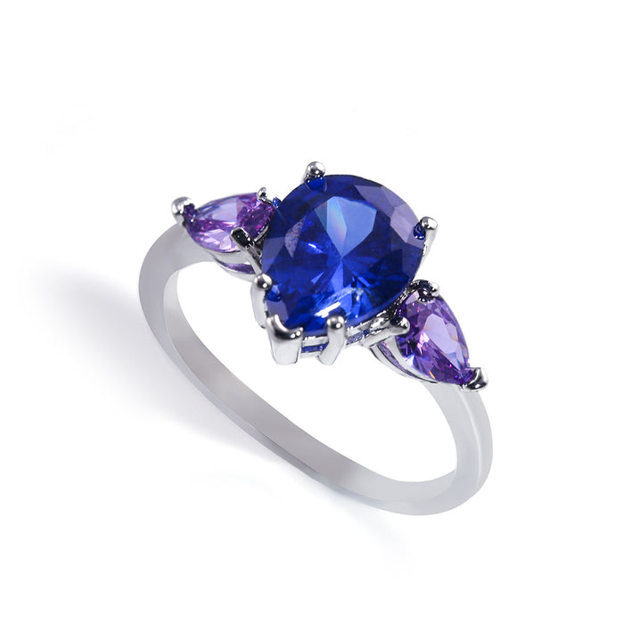 Anillo de lágrima en forma de pera anillo de circonita azul violeta