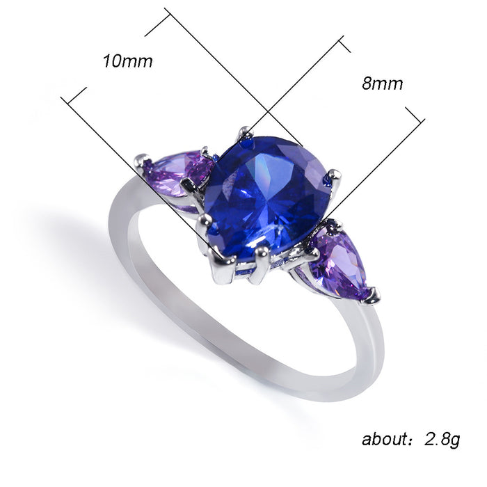 Anillo de lágrima en forma de pera anillo de circonita azul violeta