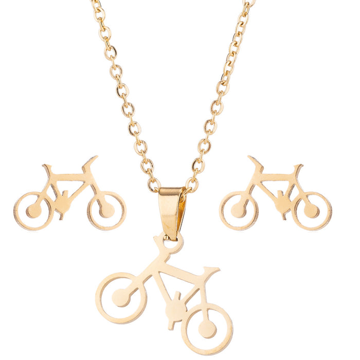 Bicycle jewelry set, stainless steel O-shaped chain earrings and necklace three-piece set personalized simple factory spot wholesale