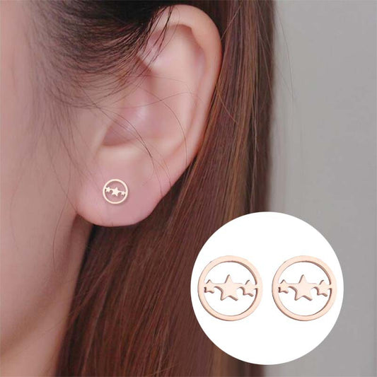 Geometric Star and Circle Stainless Steel Stud Earrings - Simple and Chic Jewelry