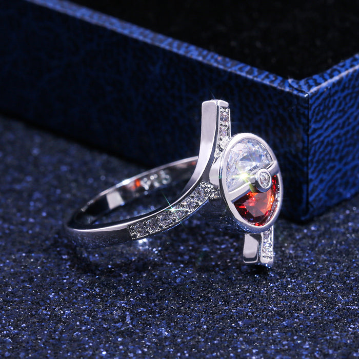 Hollow heart-shaped white gold-plated zircon ring