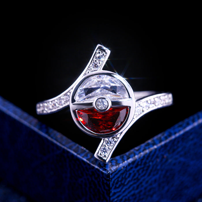 Hollow heart-shaped white gold-plated zircon ring