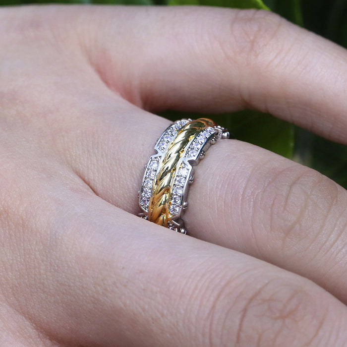 White gold-plated ring with colored zircon