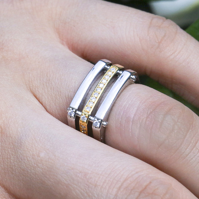 Gold-plated zircon hollow petal ring