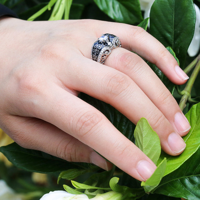 Gold-plated copper adjustable open ring with diamonds