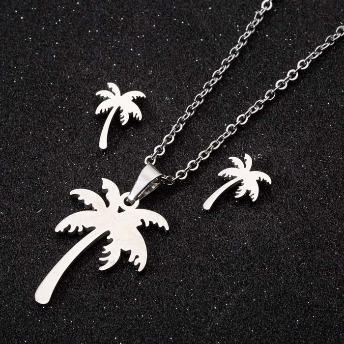 Bohemian coconut tree jewelry set, leaf earrings and necklace three-piece set cross-border wholesale