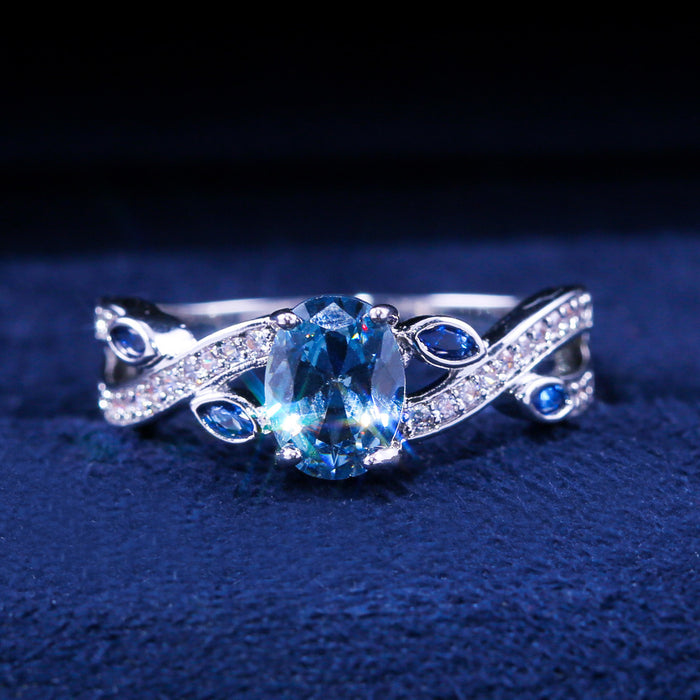 Blue zircon ring women's fashion gift