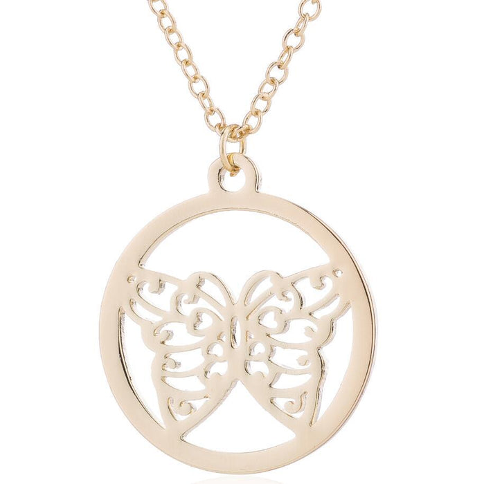 Hollow butterfly necklace, European and American new ins simple and versatile round pendant necklace spot wholesale