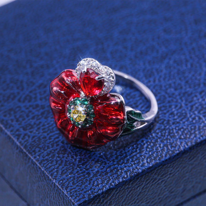 Anillo de circonitas cloisonné esmaltadas