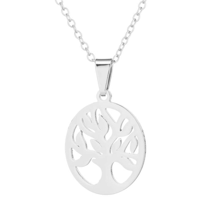 Geometric round pendant necklace, cross-border fashion hollow tree of life jewelry three-piece set wholesale