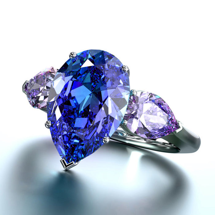 Anillo de lágrima en forma de pera anillo de circonita azul violeta