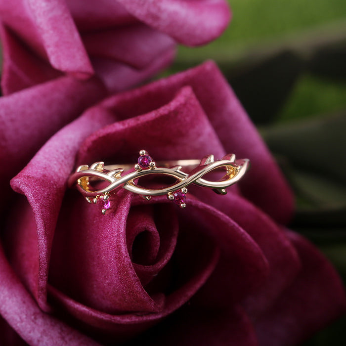 Anillo de circonita con forma de hoja, sencillo y versátil