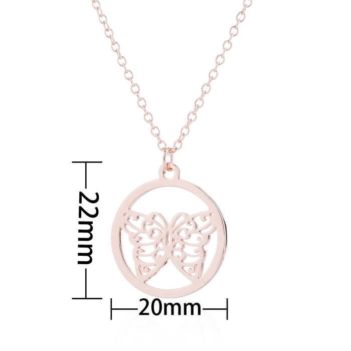 Hollow butterfly necklace, European and American new ins simple and versatile round pendant necklace spot wholesale