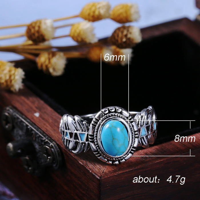 Luxury inlaid turquoise eagle feather zircon ring