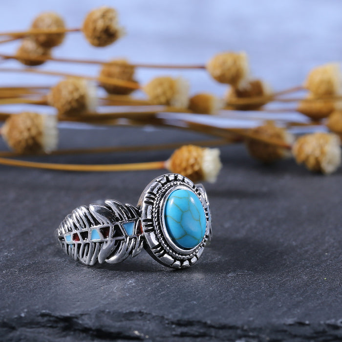 Luxury inlaid turquoise eagle feather zircon ring