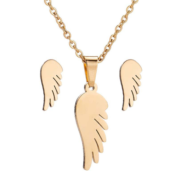 Feather necklace set, European and American stainless steel feather necklace earrings three-piece jewelry spot wholesale