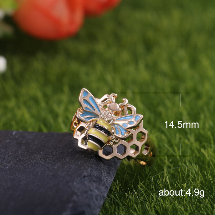 Anillo de circonita hueca con forma de abeja en forma de panal creativo