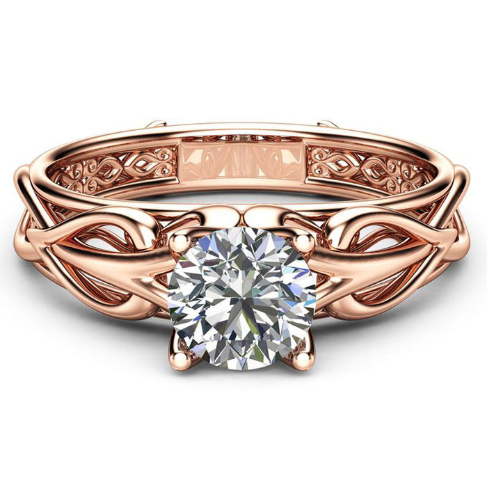 Rose gold flower diamond zircon couple ring