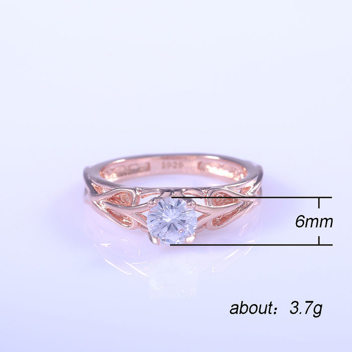 Rose gold flower diamond zircon couple ring