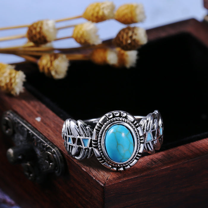 Luxury inlaid turquoise eagle feather zircon ring