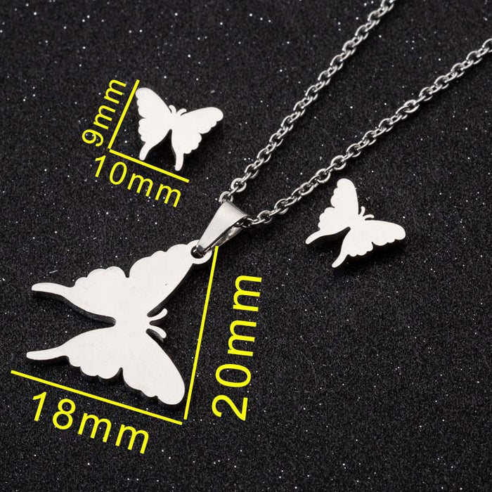 Butterfly earrings and necklace three-piece set, stainless steel jewelry accessories European and American wholesale