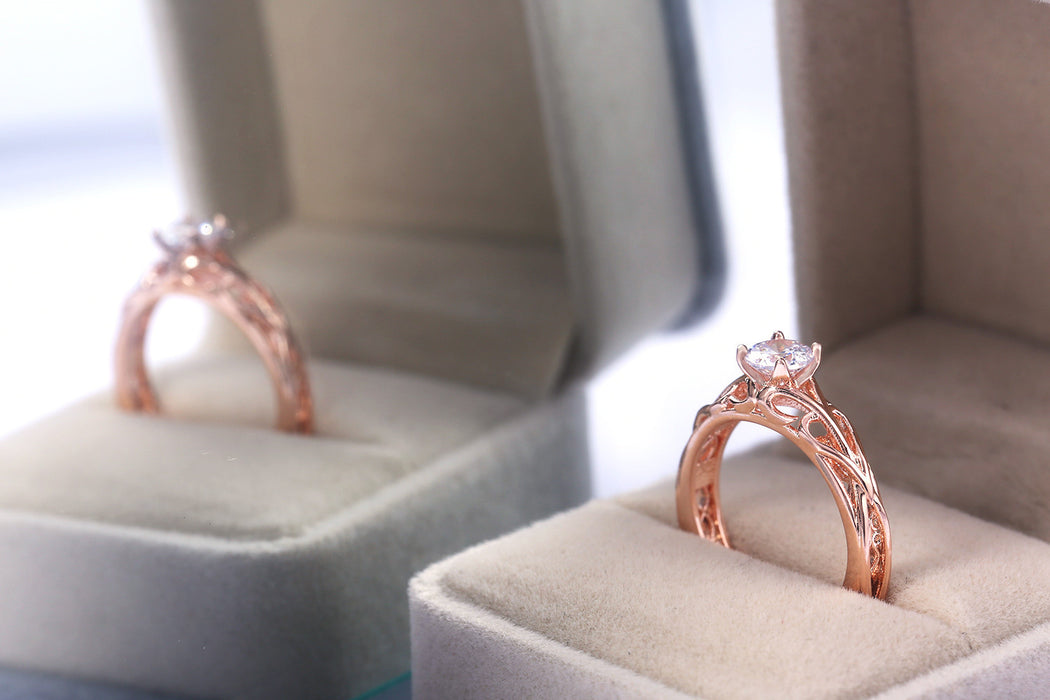 Rose gold flower diamond zircon couple ring