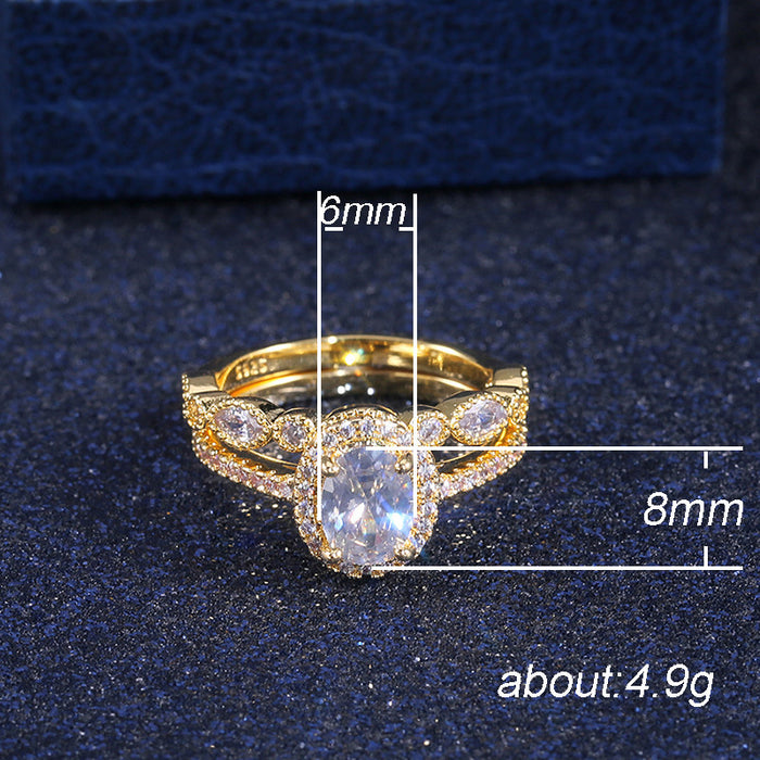 Gold Copper Simulated Diamond Zircon Wedding Rings