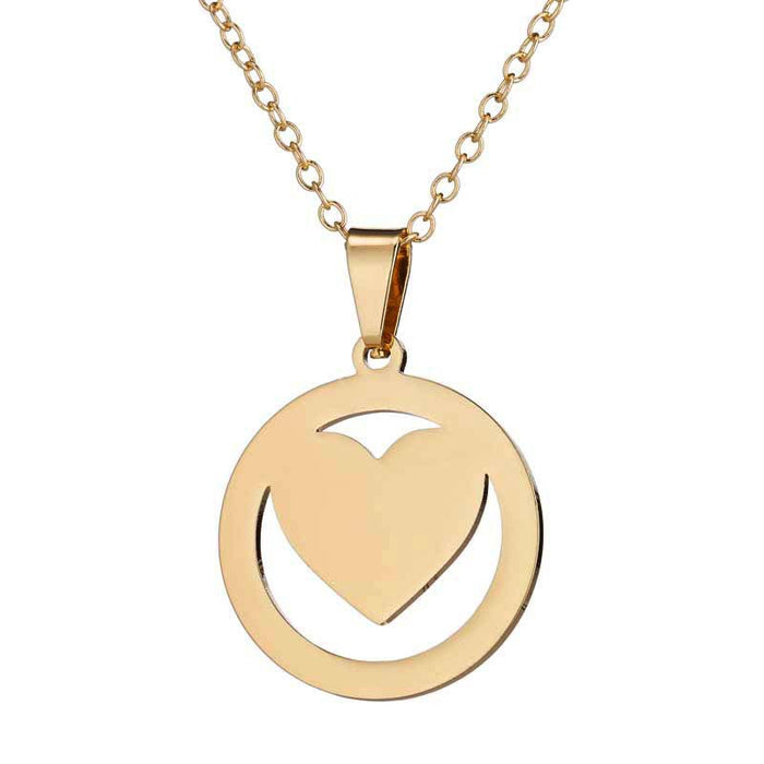 Round necklace set, stainless steel heart necklace earrings three-piece jewelry set wholesale