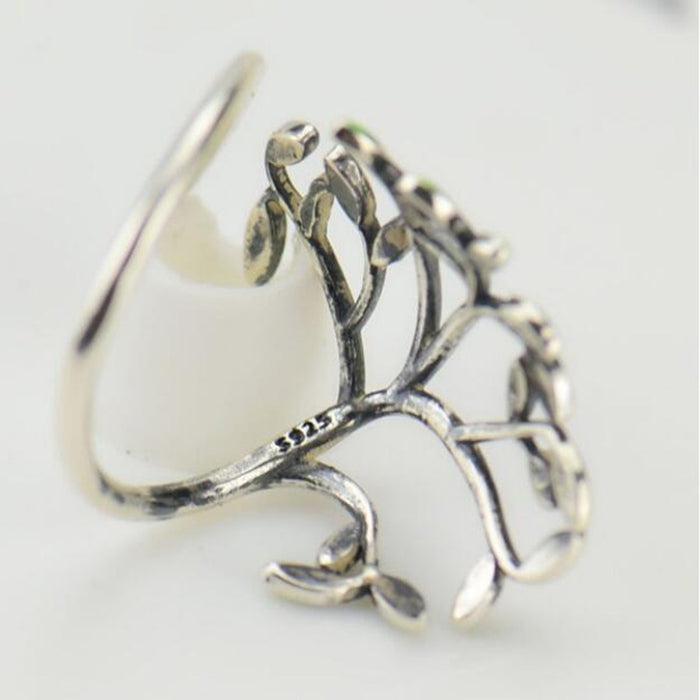 Hand-dripping glaze green leaf branch ring fashionable open single ring adjustable