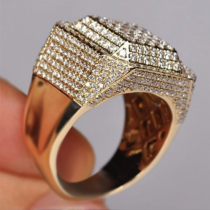 Men's square micro-inlaid ring alloy rhinestone ring