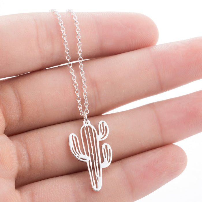 Cactus necklace, stainless steel simple small fresh European and American student jewelry wholesale