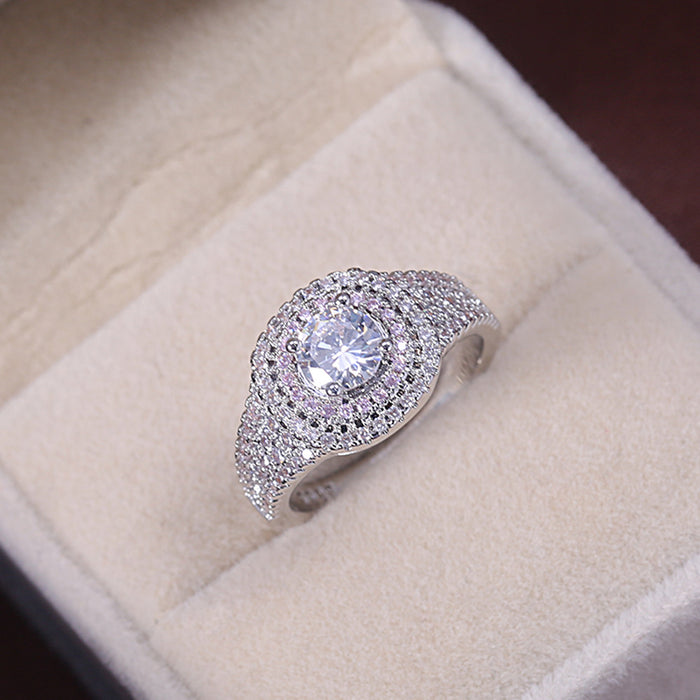 Micropaved Pink Zirconia Wedding Ring