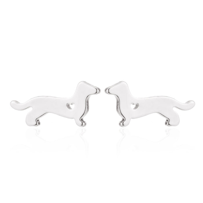 Dachshund Dog Stainless Steel Heart Stud Earrings - Adorable Animal Jewelry